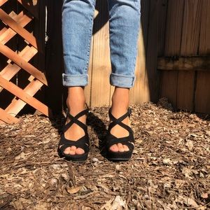 Black Stappy Wedge Heels